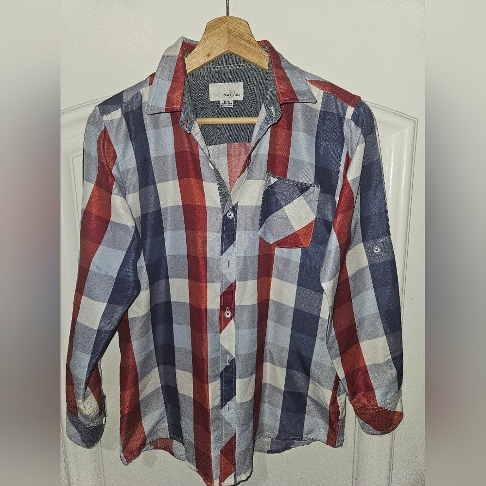 Big Boy (14-16) Flannel, Plaid Pattern Shirt - Red and Blue